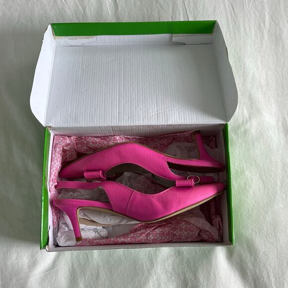 Lilly Pulitzer New in Box Kat Kitten Heel in Pop Pink Slingback Bow Heels Size 8 - Picture 3 of 8